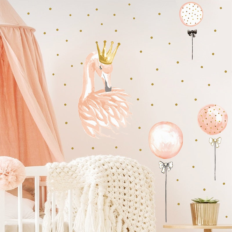 gold crown swan and balloon polkadot wall decal set nursery decoration